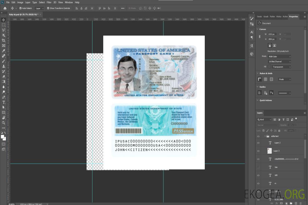 Carte d'identité du passeport américain template